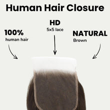 Load image into Gallery viewer, Medium Brown Body Wave 5x5 HD Lace Human Hair Closure