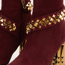Load image into Gallery viewer, The Metal Burgundy Suede Leather Block Heel Women Boot