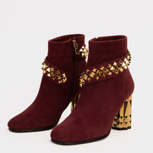 Load image into Gallery viewer, The Metal Burgundy Suede Leather Block Heel Women Boot