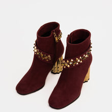 Load image into Gallery viewer, The Metal Burgundy Suede Leather Block Heel Women Boot