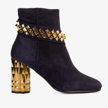 Load image into Gallery viewer, The Metal Navy Suede Leather Block Heel Women Boot