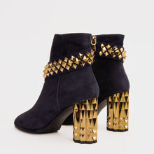Load image into Gallery viewer, The Metal Navy Suede Leather Block Heel Women Boot