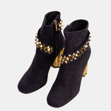 Load image into Gallery viewer, The Metal Navy Suede Leather Block Heel Women Boot