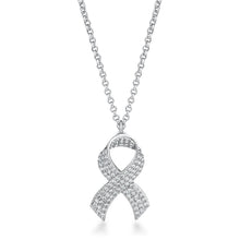 Load image into Gallery viewer, Rhodium Plated Pave CZ Ribbon Necklace