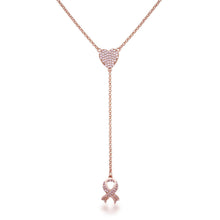 Load image into Gallery viewer, Rose Gold Plated Pink Ribbon "Y" Necklace