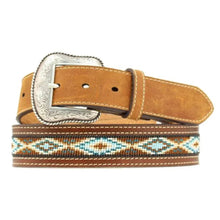 Load image into Gallery viewer, Nocona Beaded Blue ( Distressed Brown )- Men's Leather Belt
