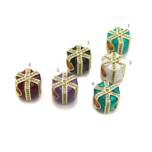 Load image into Gallery viewer, Enamel Colorful Gift Box Spacer Beads, Christams  Enamel Charm, Big Hole Enamel Jewelry,11x11x9mm,Sku#N56