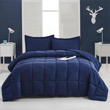 Load image into Gallery viewer, King Size Navy 3 Piece Microfiber Reversible Comforter Set