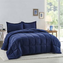 Load image into Gallery viewer, Queen Size Navy 3 Piece Microfiber Reversible Comforter Set