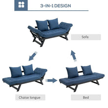 Load image into Gallery viewer, Navy/Black 3 In 1 Convertible Sofa Chaise Lounger Bed with 2 Large Pillows