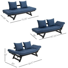 Load image into Gallery viewer, Navy/Black 3 In 1 Convertible Sofa Chaise Lounger Bed with 2 Large Pillows