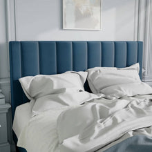 Load image into Gallery viewer, Full size Modern Navy Blue Velvet Upholstered Platform Bed with Headboard
