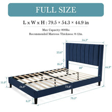 Load image into Gallery viewer, Full size Modern Navy Blue Velvet Upholstered Platform Bed with Headboard