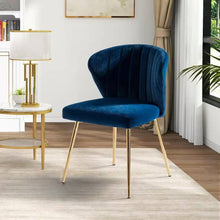 Load image into Gallery viewer, Navy Blue Velvet Upholstered Wingback Accent Side Chair w/ Gold Metal Legs