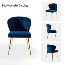 Load image into Gallery viewer, Navy Blue Velvet Upholstered Wingback Accent Side Chair w/ Gold Metal Legs