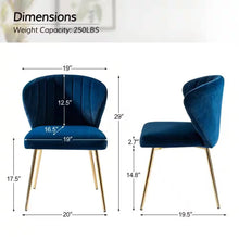 Load image into Gallery viewer, Navy Blue Velvet Upholstered Wingback Accent Side Chair w/ Gold Metal Legs