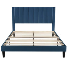 Load image into Gallery viewer, Queen size Modern Navy Blue Velvet Upholstered Platform Bed with Headboard