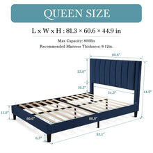 Load image into Gallery viewer, Queen size Modern Navy Blue Velvet Upholstered Platform Bed with Headboard