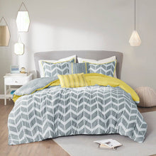 Load image into Gallery viewer, Twin / Twin XL Reversible Comforter Set in Grey White Yellow Chevron Stripe