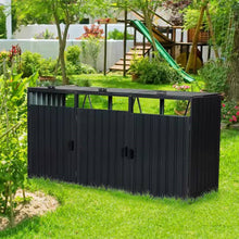 Load image into Gallery viewer, Outdoor Black Galvanized Steel Garbage Bin Storage Shed - Holds 3 Trash Cans