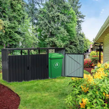 Load image into Gallery viewer, Outdoor Black Galvanized Steel Garbage Bin Storage Shed - Holds 3 Trash Cans
