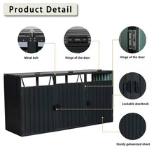 Load image into Gallery viewer, Outdoor Black Galvanized Steel Garbage Bin Storage Shed - Holds 3 Trash Cans