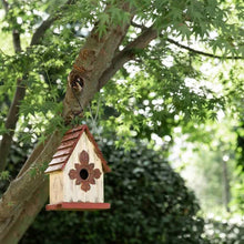 Load image into Gallery viewer, Outdoor A-Frame Solid Wood Bird House with Terracotta Color Slatted Roof
