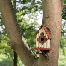 Load image into Gallery viewer, Outdoor A-Frame Solid Wood Bird House with Terracotta Color Slatted Roof