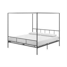 Load image into Gallery viewer, King size Dark Grey Metal Canopy Bed Frame with Headboard and Footboard