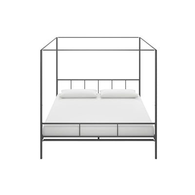 King size Dark Grey Metal Canopy Bed Frame with Headboard and Footboard
