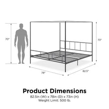 Load image into Gallery viewer, King size Dark Grey Metal Canopy Bed Frame with Headboard and Footboard