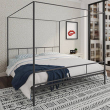Load image into Gallery viewer, King size Dark Grey Metal Canopy Bed Frame with Headboard and Footboard