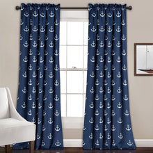 Load image into Gallery viewer, 2 Panel 84"L x 52"W Navy Nautical Anchors Window Curtain Set