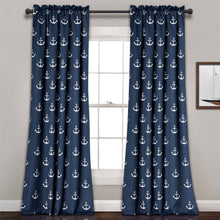 Load image into Gallery viewer, 2 Panel 84"L x 52"W Navy Nautical Anchors Window Curtain Set