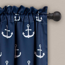 Load image into Gallery viewer, 2 Panel 84"L x 52"W Navy Nautical Anchors Window Curtain Set