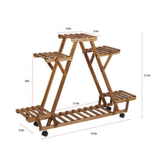 Load image into Gallery viewer, Indoor Outdoor Solid Wood Triangular Multi-Tier Plant Stand with Locking Wheels