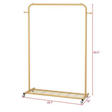 Load image into Gallery viewer, Modern Garment Rack Clothes Hanging Rod with Lockable Wheels in Gold
