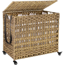 Load image into Gallery viewer, Tan PP Rattan 3-Basket Laundry Hamper Sorter Cart with Removable Cotton Bags