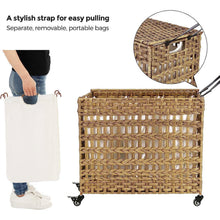 Load image into Gallery viewer, Tan PP Rattan 3-Basket Laundry Hamper Sorter Cart with Removable Cotton Bags