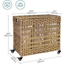 Load image into Gallery viewer, Tan PP Rattan 3-Basket Laundry Hamper Sorter Cart with Removable Cotton Bags