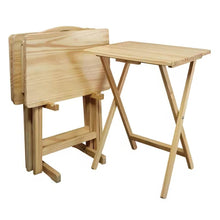 Load image into Gallery viewer, Set of 4 - Solid Wood Folding TV Tray Table Set with Stand in Natural Finish