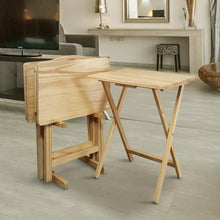 Load image into Gallery viewer, Set of 4 - Solid Wood Folding TV Tray Table Set with Stand in Natural Finish