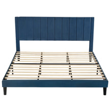 Load image into Gallery viewer, King size Modern Navy Blue Velvet Upholstered Platform Bed with Headboard