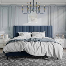 Load image into Gallery viewer, King size Modern Navy Blue Velvet Upholstered Platform Bed with Headboard