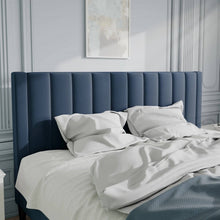 Load image into Gallery viewer, King size Modern Navy Blue Velvet Upholstered Platform Bed with Headboard