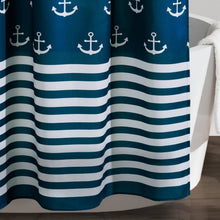 Load image into Gallery viewer, 72-inch Navy White Nautical Anchor Polyester Shower Curtain
