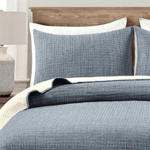 Load image into Gallery viewer, Full/Queen Size 3-Piece Reversible Woven Cotton Quilt Set in Navy Cream