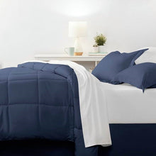 Load image into Gallery viewer, Full Navy Microfiber Baffle-Box 6-Piece Reversible Bed-in-a-Bag Comforter Set