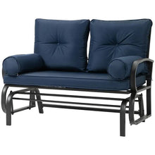 Load image into Gallery viewer, Outdoor Garden Patio Rocking Glider Chair Loveseat with Navy Blue Cushions