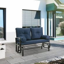 Load image into Gallery viewer, Outdoor Garden Patio Rocking Glider Chair Loveseat with Navy Blue Cushions